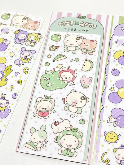 [SY63] Syom x Bodeum Bodeum Glittery Fruits Sticker Sheets (options) - Syomsyom_SY63S1 - Green Apple_korean_sticker_stationery