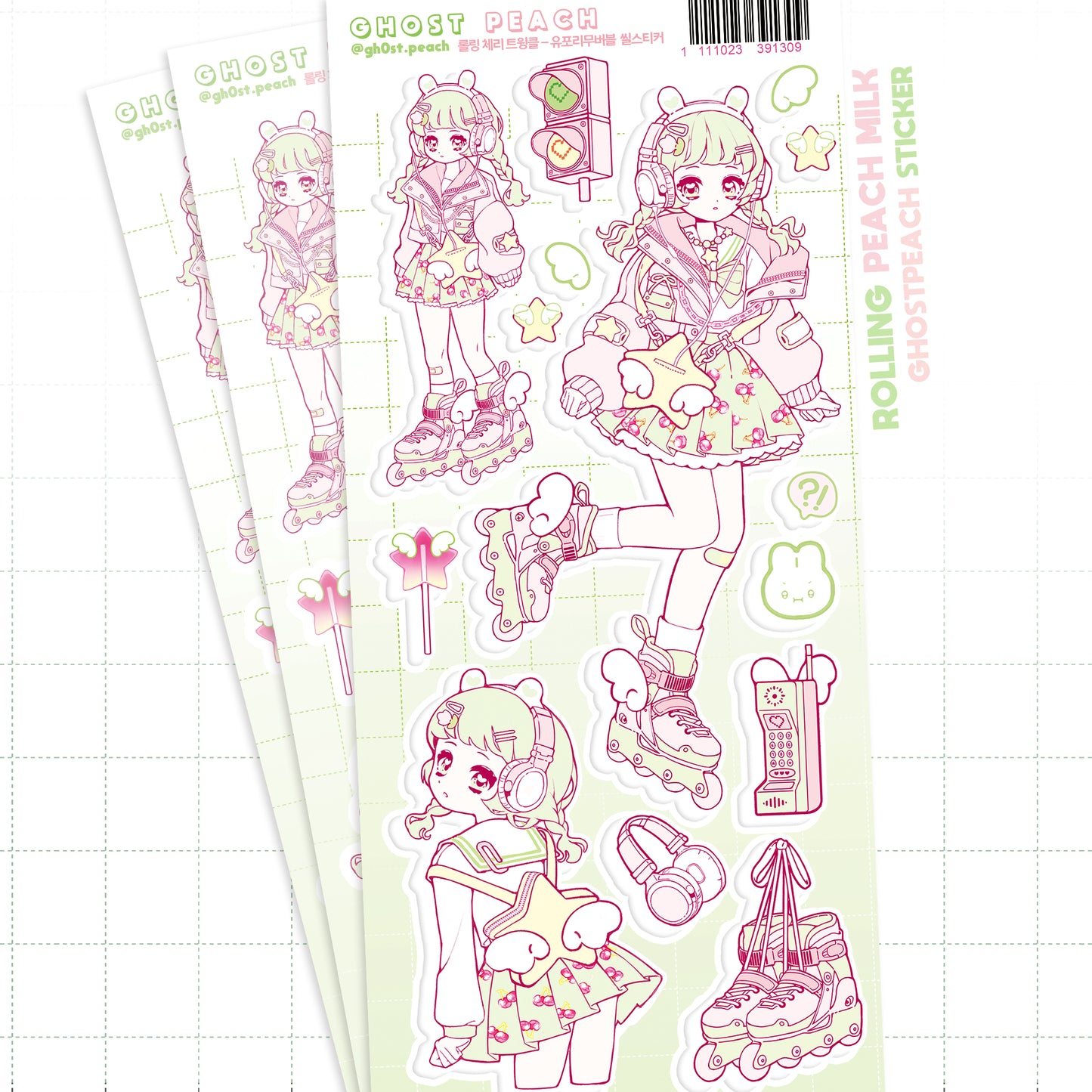 [GP16] Ghost Peach 'Rolling Cherry Twinkle' Removable Sticker Sheet