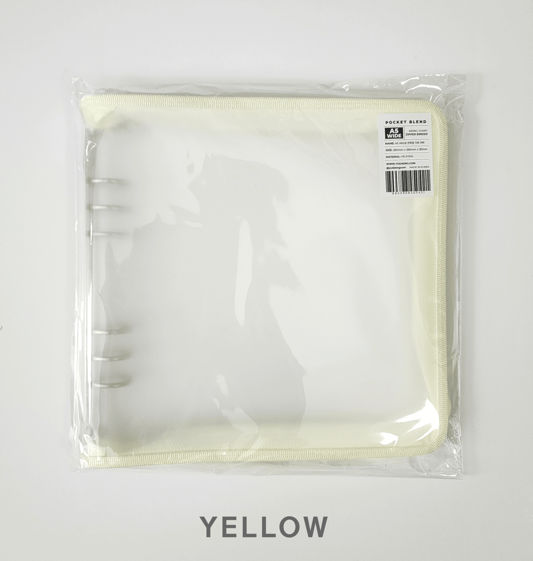 [YD01] Yudaeng A5 Wide 6 Ring Collector Zipper Pastel Binder (options) *LIMIT 2*** - Yudaeng_YD01S5 - Yellow_korean_sticker_stationery