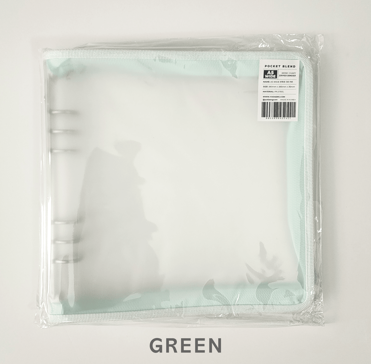 [YD01] Yudaeng A5 Wide 6 Ring Collector Zipper Pastel Binder (options) *LIMIT 2*** - Yudaeng_YD01S4 - Green/Mint_korean_sticker_stationery