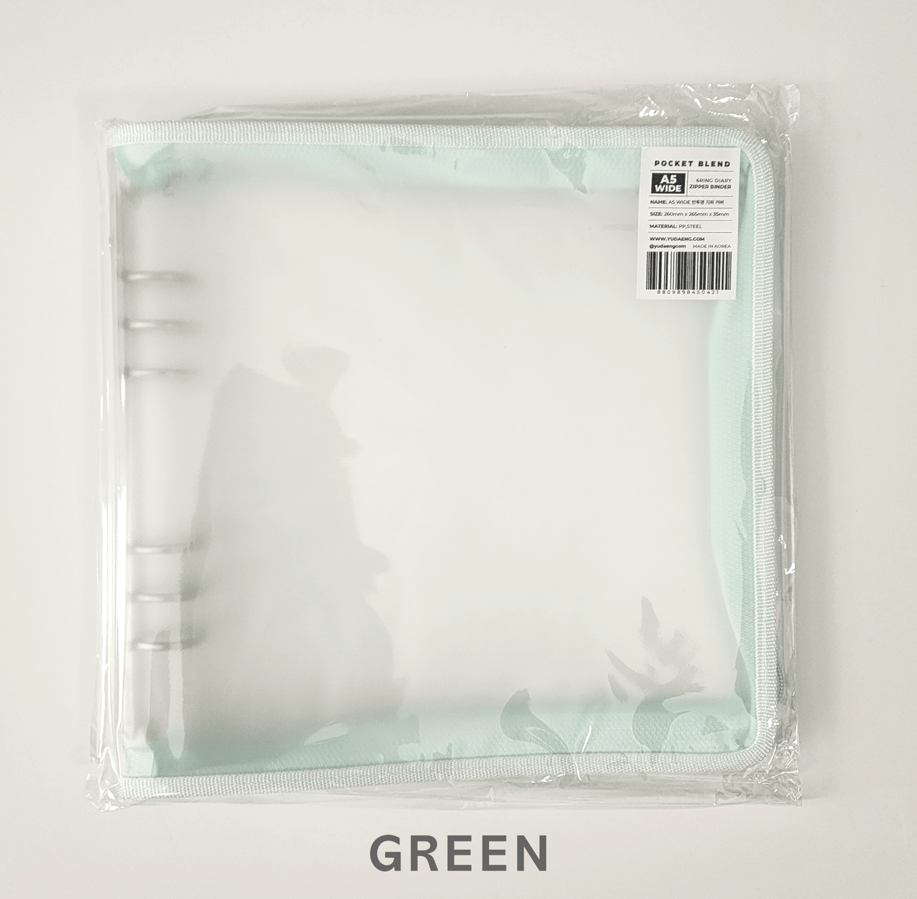 [YD01] Yudaeng A5 Wide 6 Ring Collector Zipper Pastel Binder (options) *LIMIT 2*** - Yudaeng_YD01S4 - Green/Mint_korean_sticker_stationery