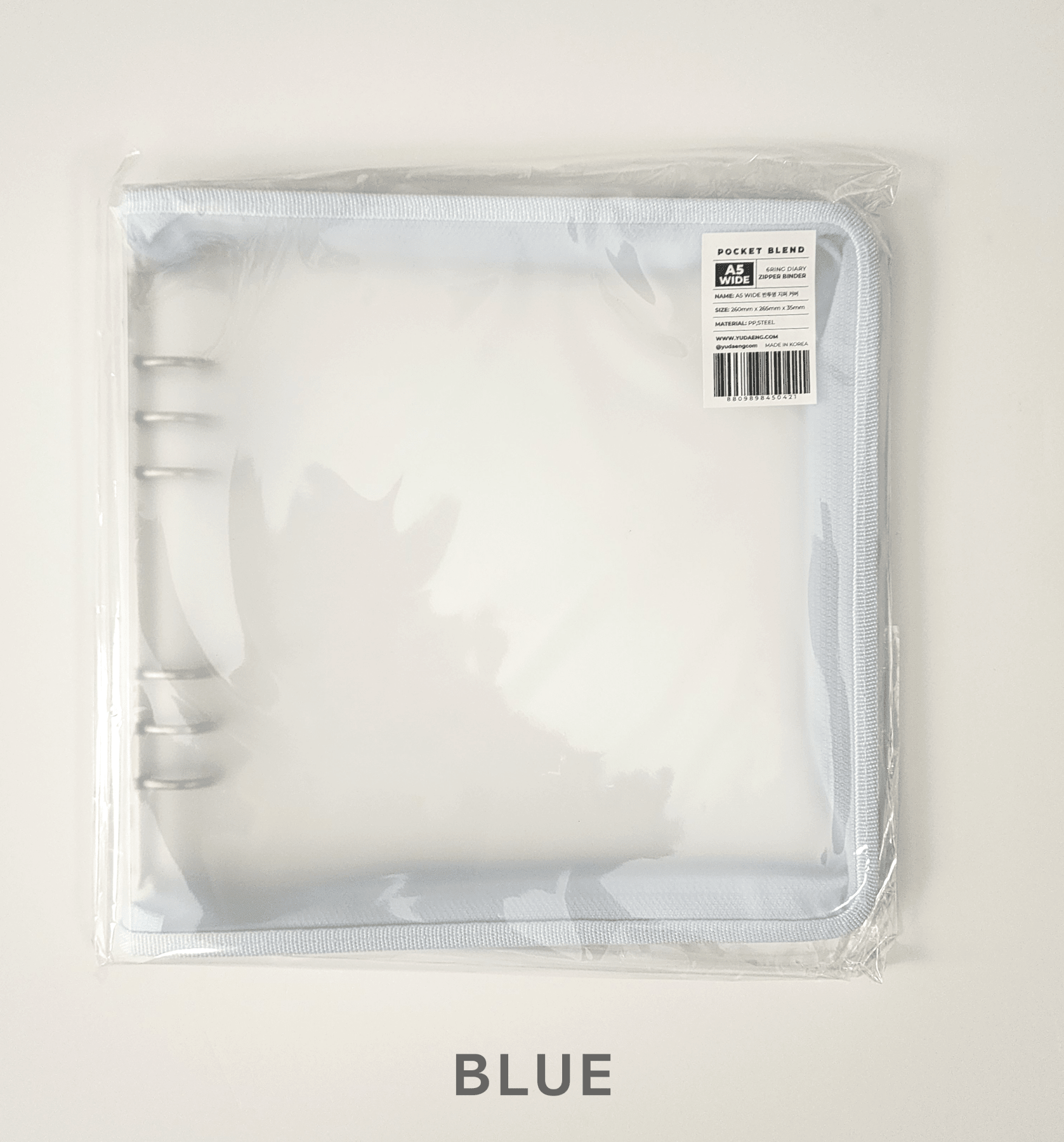 [YD01] Yudaeng A5 Wide 6 Ring Collector Zipper Pastel Binder (options) *LIMIT 2*** - Yudaeng_YD01S3 - Blue_korean_sticker_stationery