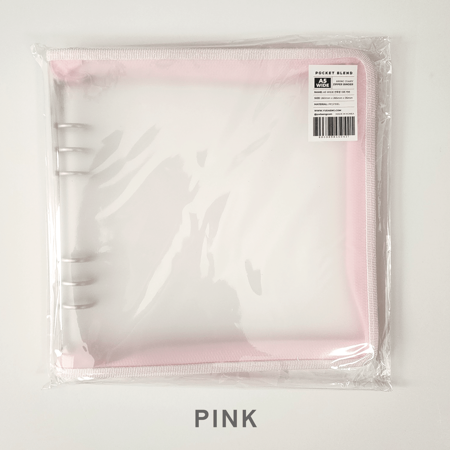 [YD01] Yudaeng A5 Wide 6 Ring Collector Zipper Pastel Binder (options) *LIMIT 2*** - Yudaeng_YD01S1 - Pink_korean_sticker_stationery