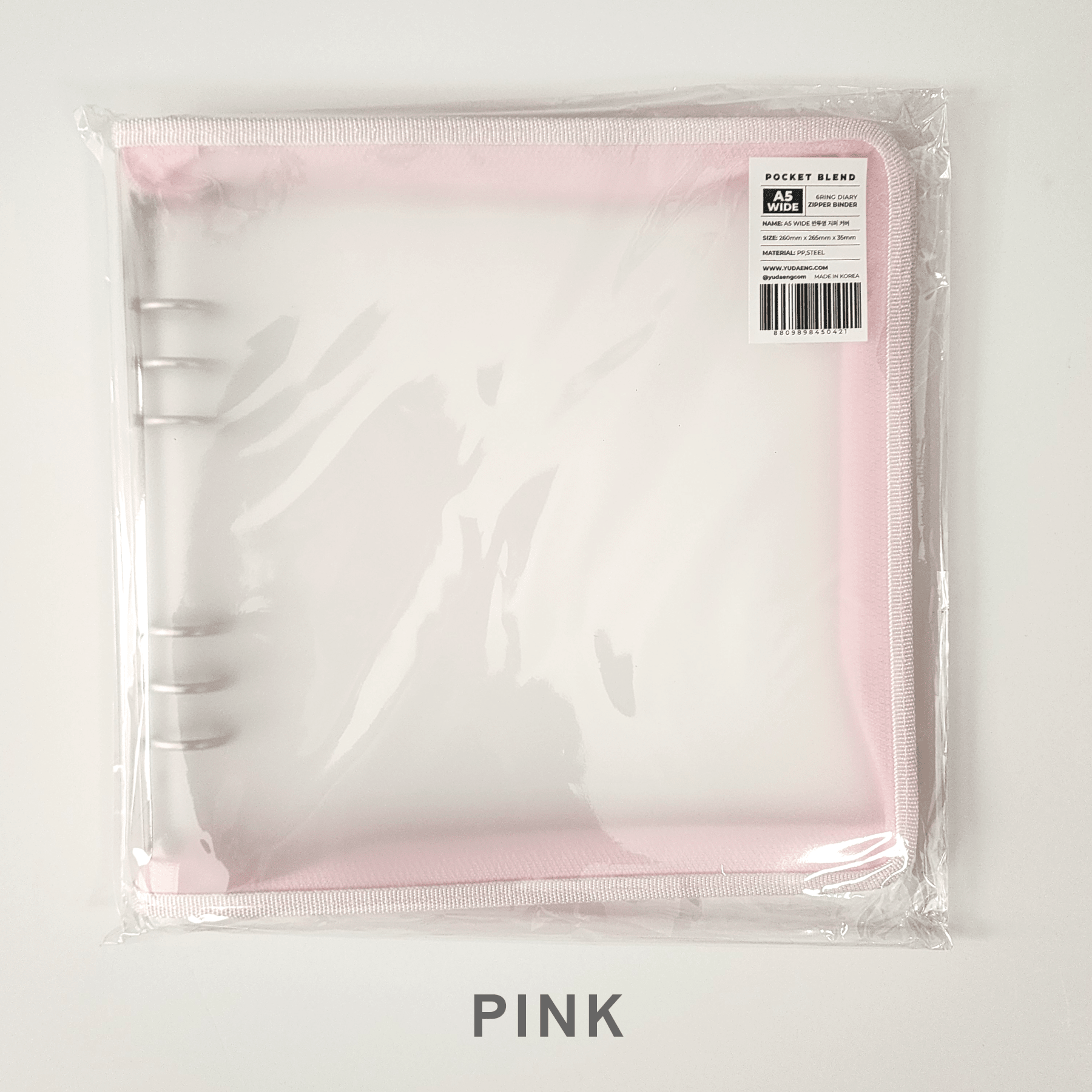 [YD01] Yudaeng A5 Wide 6 Ring Collector Zipper Pastel Binder (options) *LIMIT 2*** - Yudaeng_YD01S1 - Pink_korean_sticker_stationery