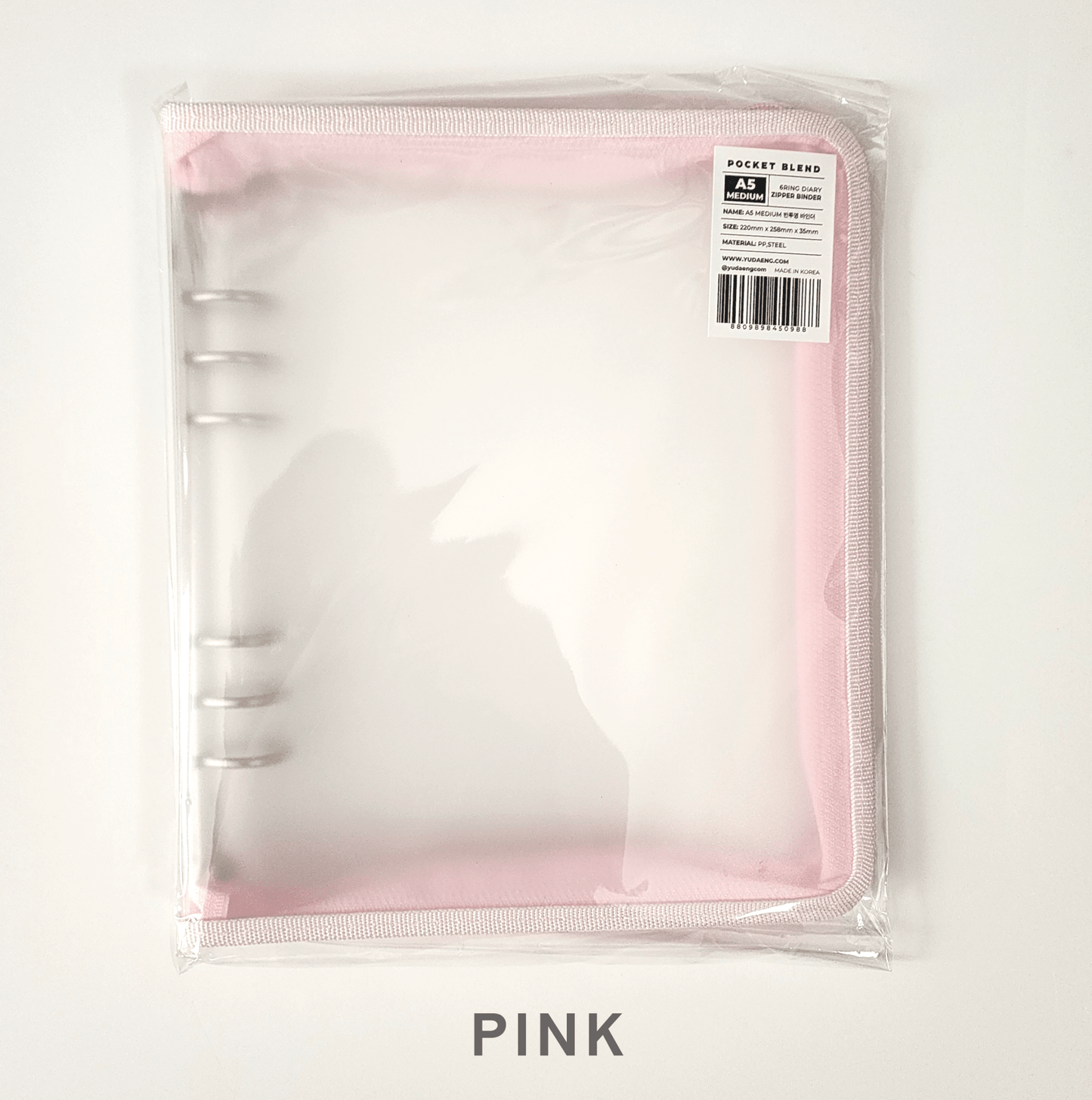 [YD02] Yudaeng A5 Medium 6 Ring Collector Zipper Pastel Binder (options) *LIMIT 2*** - Yudaeng_YD02S1 - Pink_korean_sticker_stationery