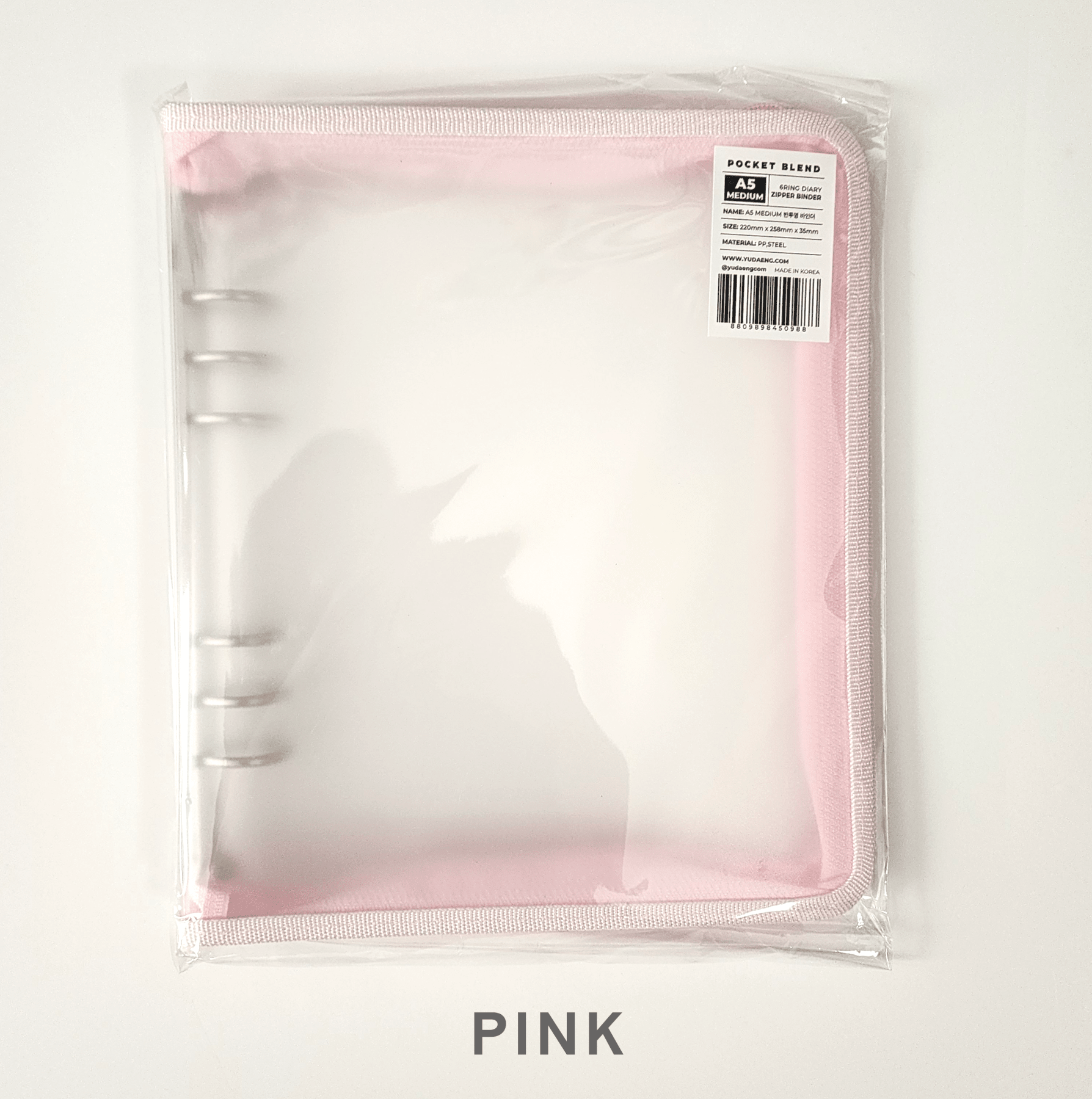 [YD02] Yudaeng A5 Medium 6 Ring Collector Zipper Pastel Binder (options) *LIMIT 2*** - Yudaeng_YD02S1 - Pink_korean_sticker_stationery