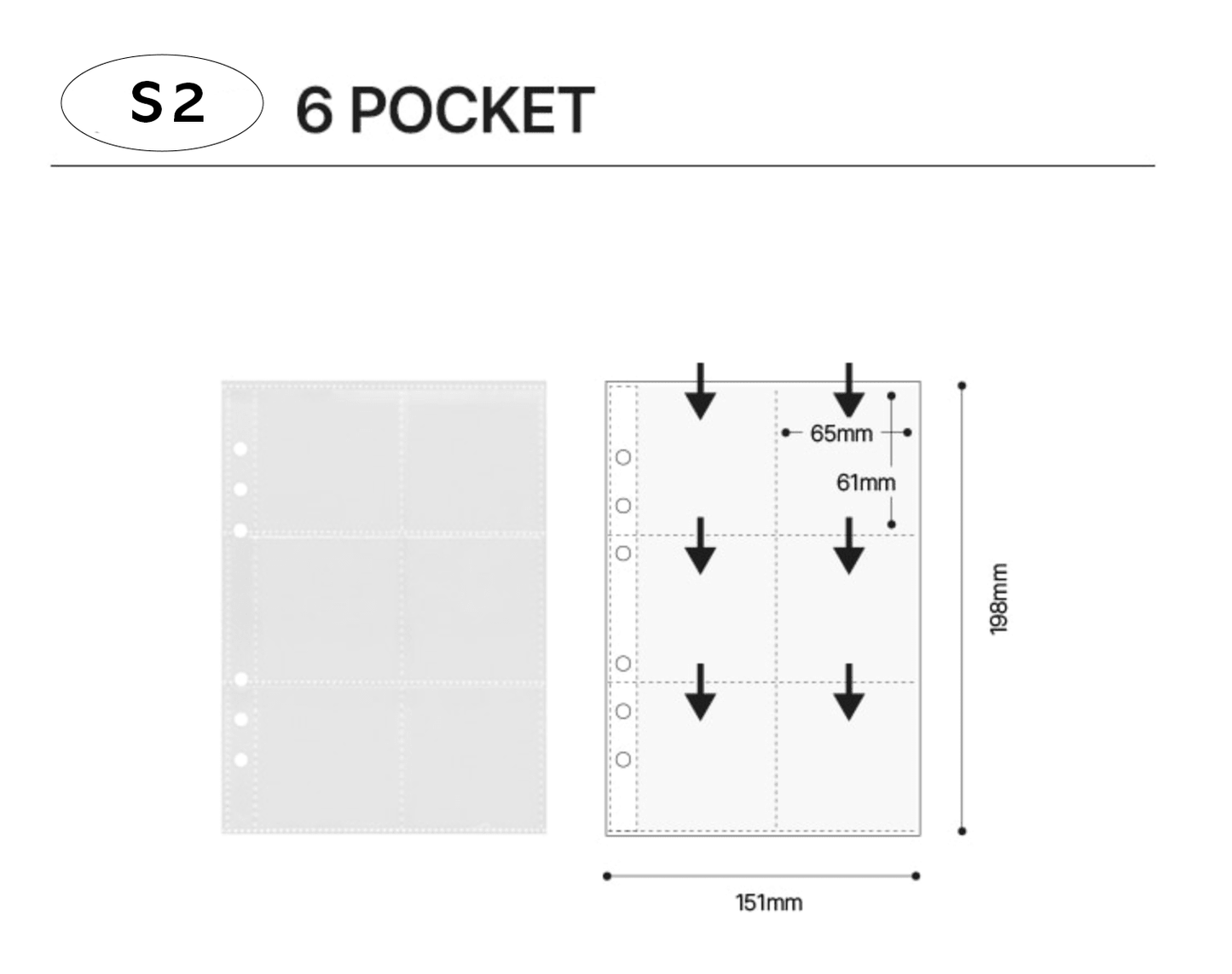 [YD05] Yudaeng A5 Regular 6 Holes Premium Binder Pages (Pack Of 10) (options)*** - Yudaeng_S1 - Asymmetrical 2 Pocket_korean_sticker_stationery