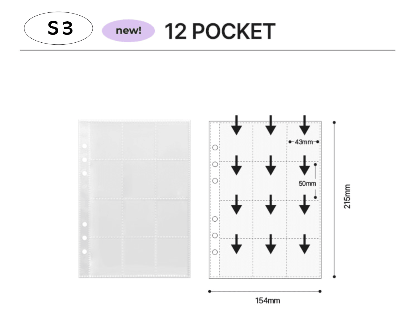 [YD05] Yudaeng A5 Regular 6 Holes Premium Binder Pages (Pack Of 10) (options)*** - Yudaeng_S1 - Asymmetrical 2 Pocket_korean_sticker_stationery